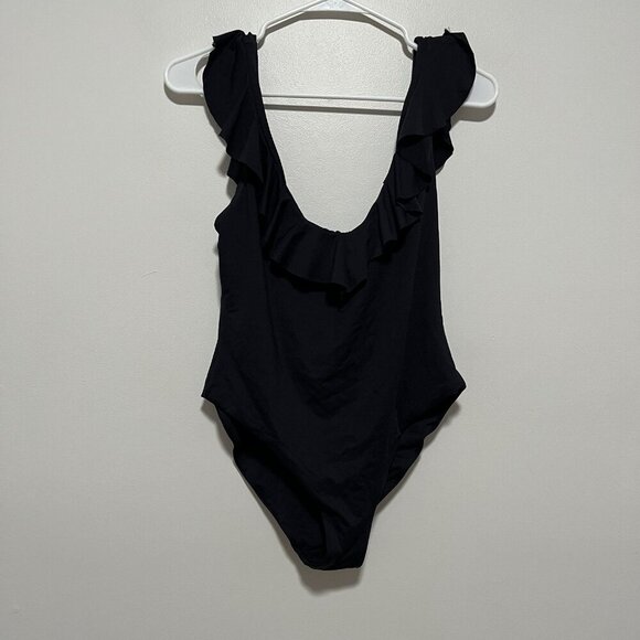 Eberjey Loreta Ruffle Scoop Back So Solid Black One Piece Bathing Suit Large - Picture 3 of 8